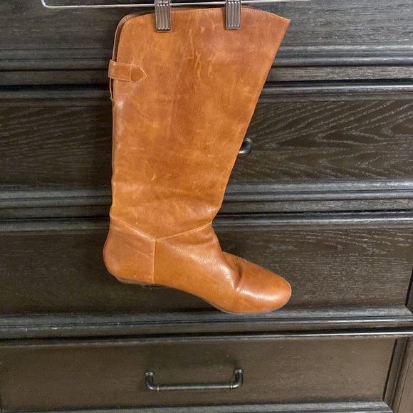 Leather boot, low wedge heel, cognac color - Picture 2 of 2